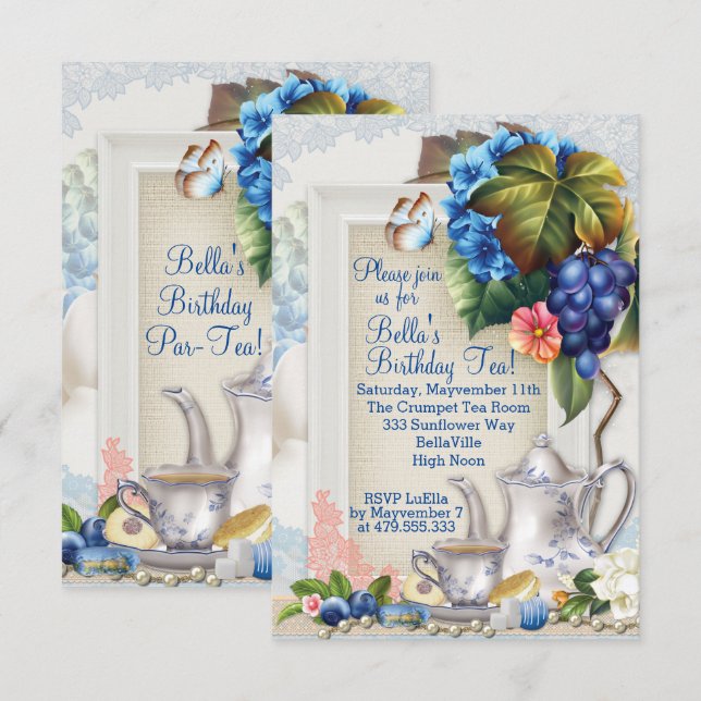 Garden Tea Party Einladung (Vorne/Hinten)