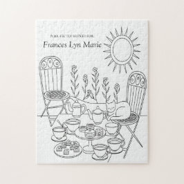 Garden Tea Party & Sleeping Cat Jigsaw Puzzle
