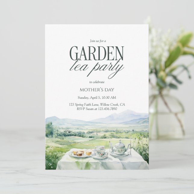 Garden Tea Party Watercolor Elegant Mother’s Day Einladung (Stehend Vorderseite)