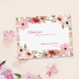 Garden Theme Blush Pink  Floral Wedding Thank You Postkarte