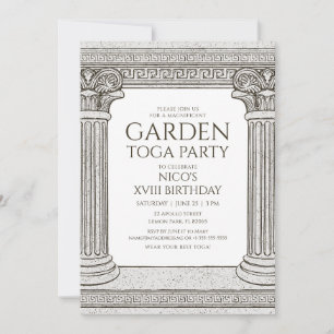 Garden Toga Party Einladung mit Steinsäulen