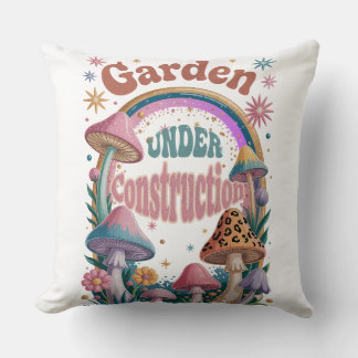 Garden Under Construction  Boho Mushroom art Kissen
