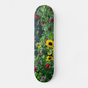 Garden View, daisies, cosmos, sunflowers, mums Skateboard