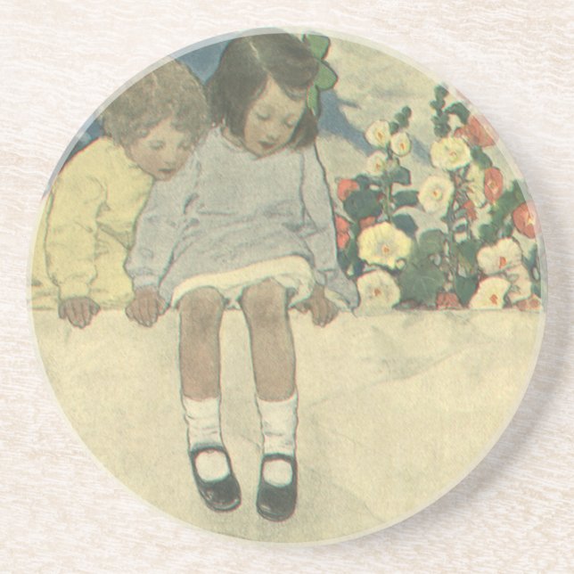 Garden Wall Jessie Willcox Smith, Vintage Kinder Sandstein Untersetzer (Vorne)
