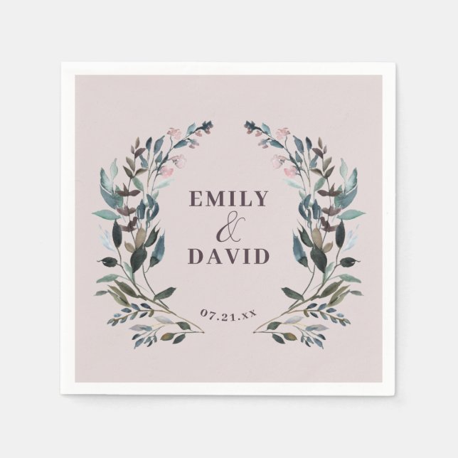 Garden Wappen Floral Wedding Mauve Lila Serviette (Vorderseite)