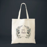 Garden Wappen Floral Wedding Mrs. Ehefrau Lila Tragetasche<br><div class="desc">Diese elegante und schicke Totentüte besticht durch den neuen Namen der Braut,  umgeben von floralen Aquarellen und Wappen mit Blätter. Großartig als Geschenk für die neue Braut zu geben. Dies ist Teil unserer Hochzeitskollektion "Garden Wappen".</div>