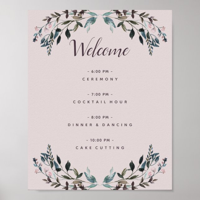 Garden Wappen Mauve Lila Floral Wedding Programm Poster (Vorne)