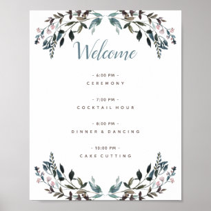 Garden Wappen White Blue Floral Wedding Programm Poster