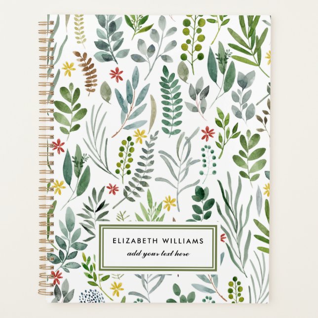 Garden Watercolor Blätter Personalisiert Planer (Vorderseite)
