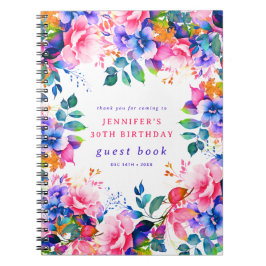 Garden Watercolor Floral 30. Geburtstag Gästebuch Notizblock