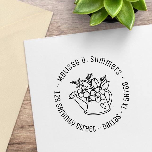 Garden Watering Dose mit Blume Rundadresse Gummistempel (Von Creator hochgeladen)
