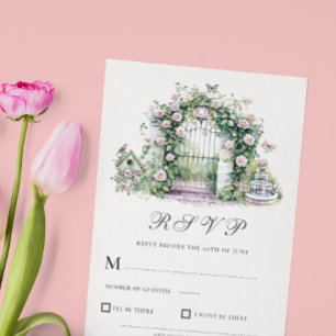 Garden Wedding Floral Arch Fountain RSVP Karte