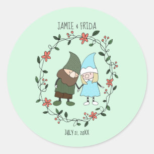 Garden Wedding Nordic Gnomes Couple Custom Gevor Runder Aufkleber