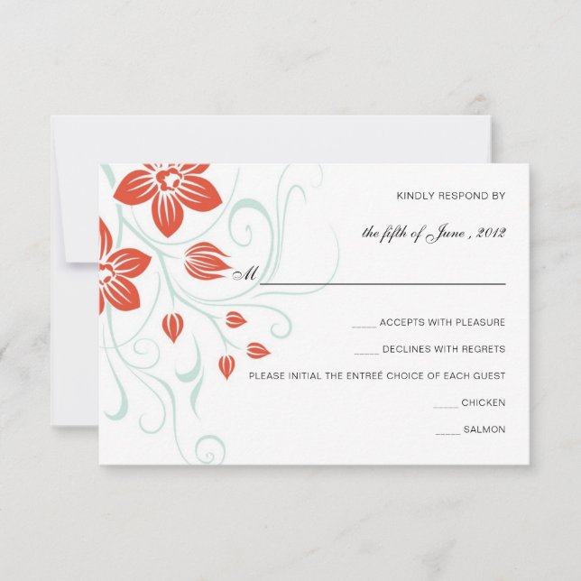 Garden Wedding Orange und Blue Floral Wedding RSVP (Vorderseite)