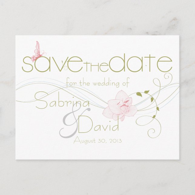 Garden Wedding Pink Lilies Save the Date Ankündigungspostkarte (Vorderseite)
