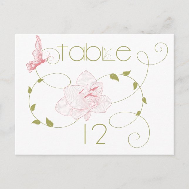 Garden Wedding Pink Lilies Table Card Postkarte (Vorderseite)