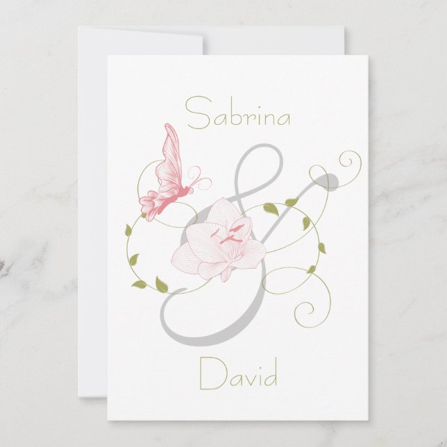 Garden Wedding Pink Lilies Wedding Einladung (Vorderseite)