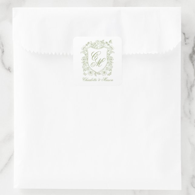Garden Wedding Sage Green Monogram Crest Sticker (Tasche)