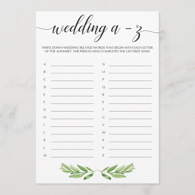 Garden Wedding Shower Wedgeet Alphabet Game (Vorderseite)