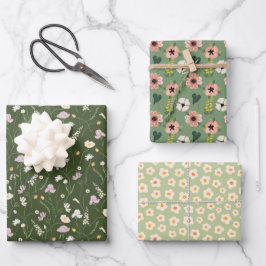 Garden Whimsy Green 3 Geschenkpapier Set