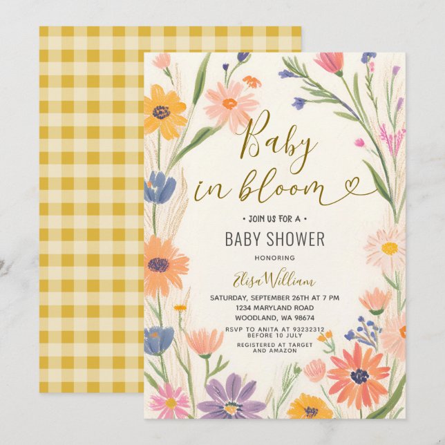 Garden Wildblume Baby in Bloom Einladung (Vorne/Hinten)