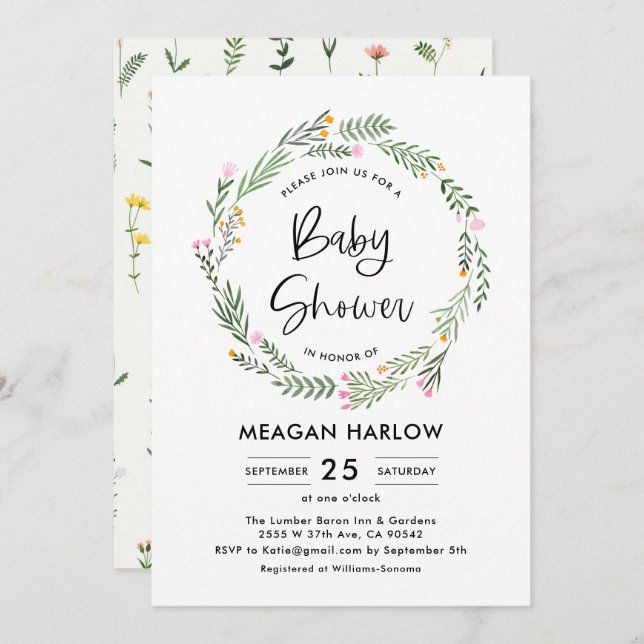 Garden Wildblume Girl Kinderdusche Einladung (Vorne/Hinten)