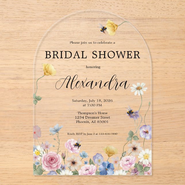 Garden Wildflowers Bridal Shower Invitation Acryleinladungen (Vorderseite)