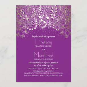 Garden Wonderland - Woodland Lila Gold Wedding Einladung