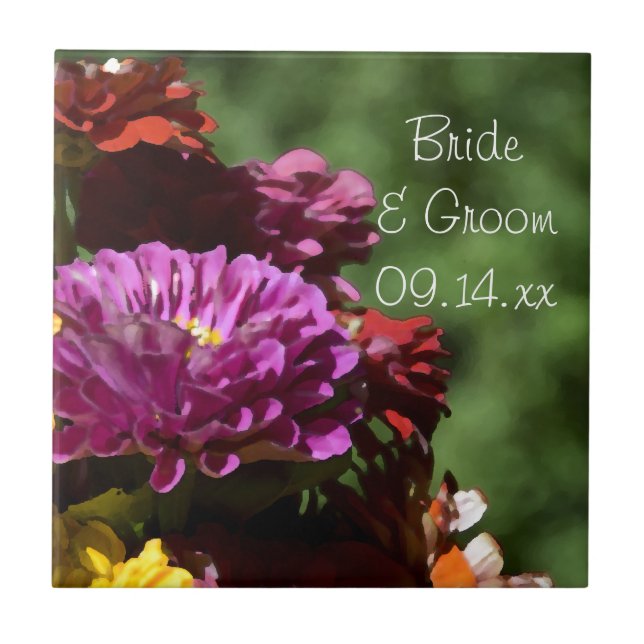 Garden Zinnia Blume Hochzeit Fliese (Vorderseite)