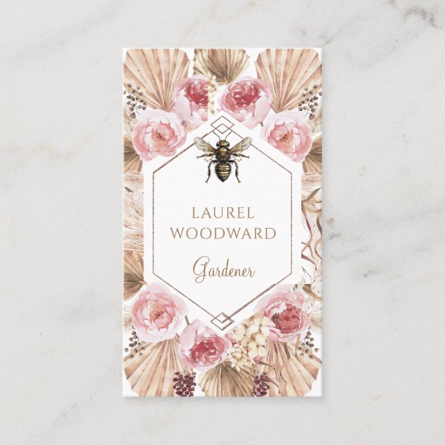 Gardener Boho Blush Pink Floral Gold Visitenkarte (Vorderseite)