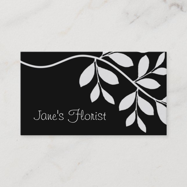 Gardener Business Card Leaf Branch Black & White Visitenkarte (Vorderseite)