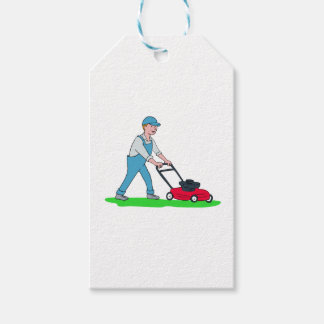 Gardener Mowing Lawn Cartoon Geschenkanhänger