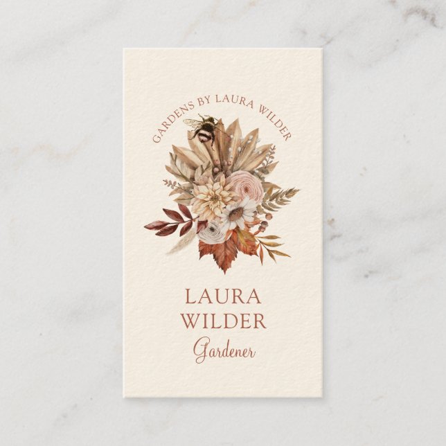Gardener Rustic Boho Floral Business Card Visitenkarte (Vorderseite)