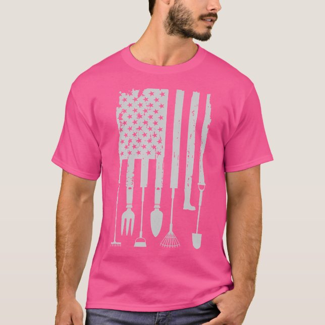 Gardeners Gardening Tools American Flag 4Th Of Jul T-Shirt (Vorderseite)