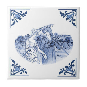 Gardeners Girl Vintag Delft Corner Blau Fliese