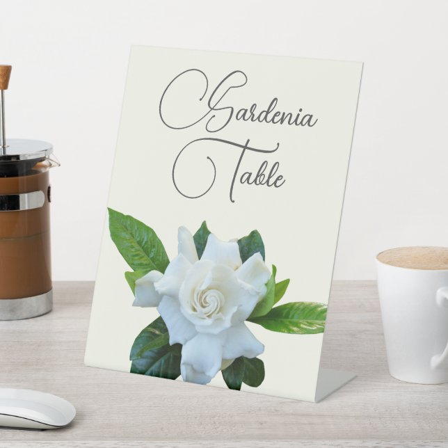 Gardenia Blume Hochzeittisch Name oder Nummer Sockelschild (In SItu)