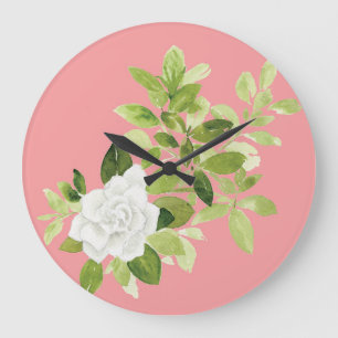Gardenia cape jasmine floral watercolor große wanduhr