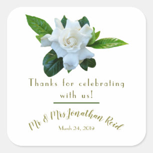 Gardenia Greenery Full Bloom Wedding Quadratischer Aufkleber