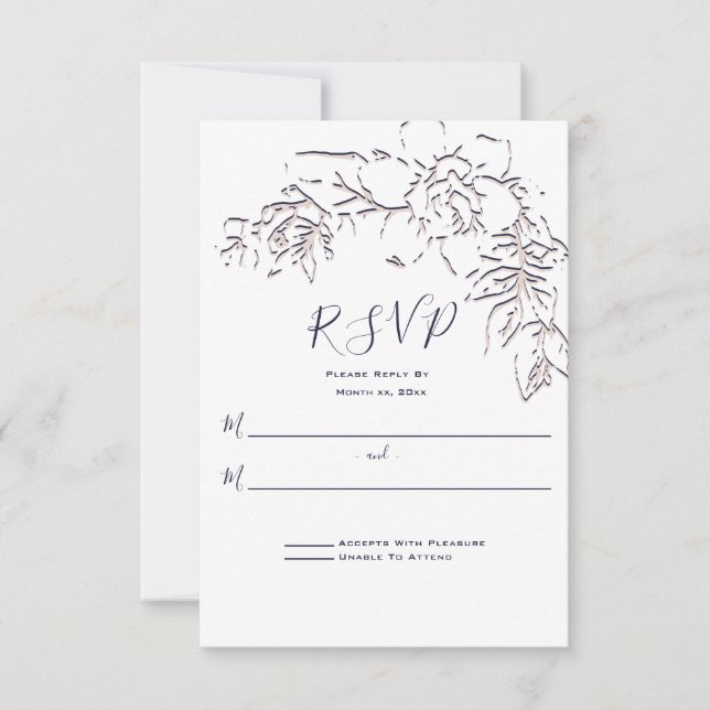 Gardenia, Navy and Blush, Hochzeit RSVP Karte (Vorderseite)