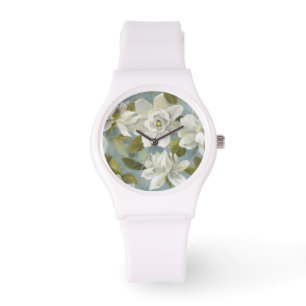 Gardenias auf Schiefer-Blau Armbanduhr