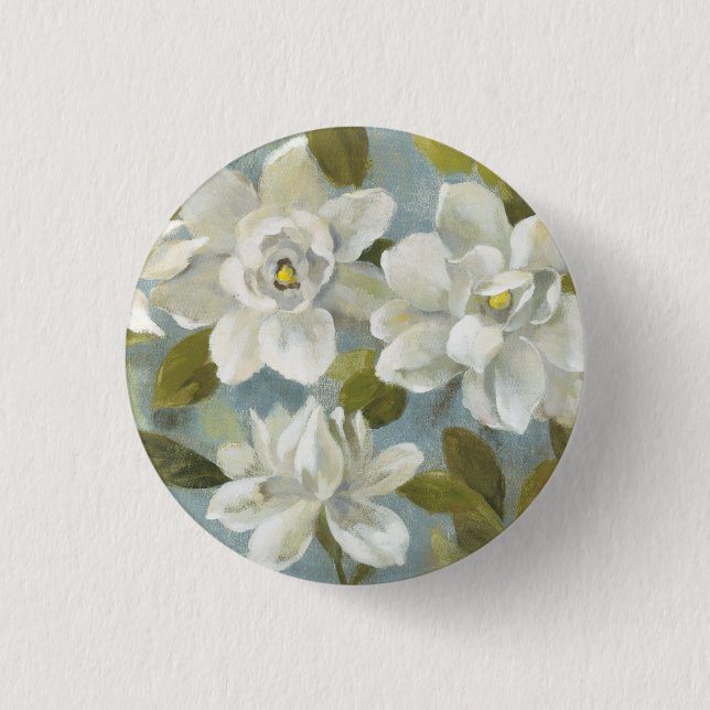 Gardenias auf Schiefer-Blau Button (Vorderseite)