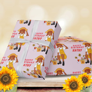 Gardening Girl mit Sonnenblumen Alles Gute zum Geb Geschenkpapier