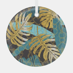 Gardinen aus Gold, tropische Blätter. Ornament Aus Glas