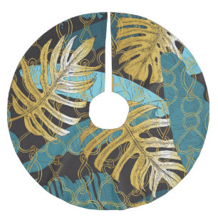 Gardinen aus Gold, tropische Blätter. Polyester Weihnachtsbaumdecke