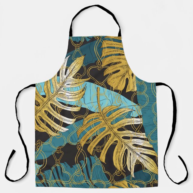 Gardinen aus Gold, tropische Blätter. Schürze (Vorderseite)