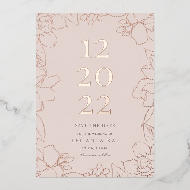 Gardnia Floral Dusty Pink Save the Date Folieneinladung (Vorderseite)