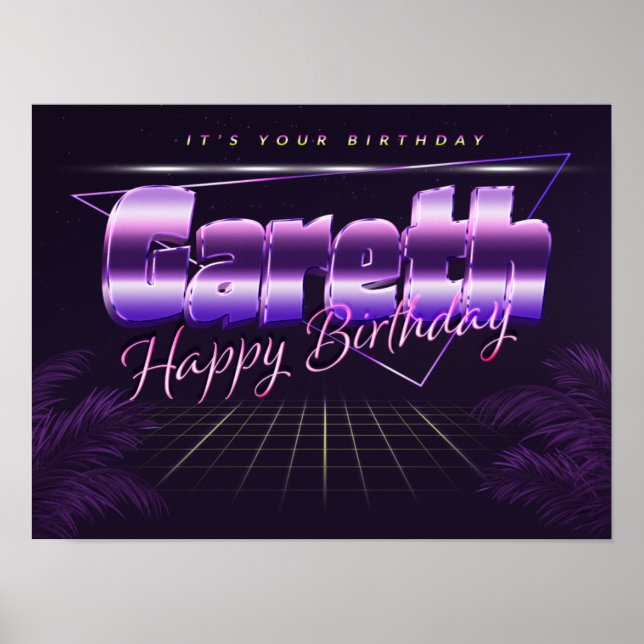 Gareth Name Vorname lila retro Geburtstag Poster (Vorne)