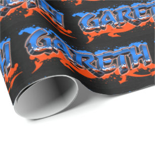 Gareth Vorname Name Graffiti blue orange Geschenkpapier