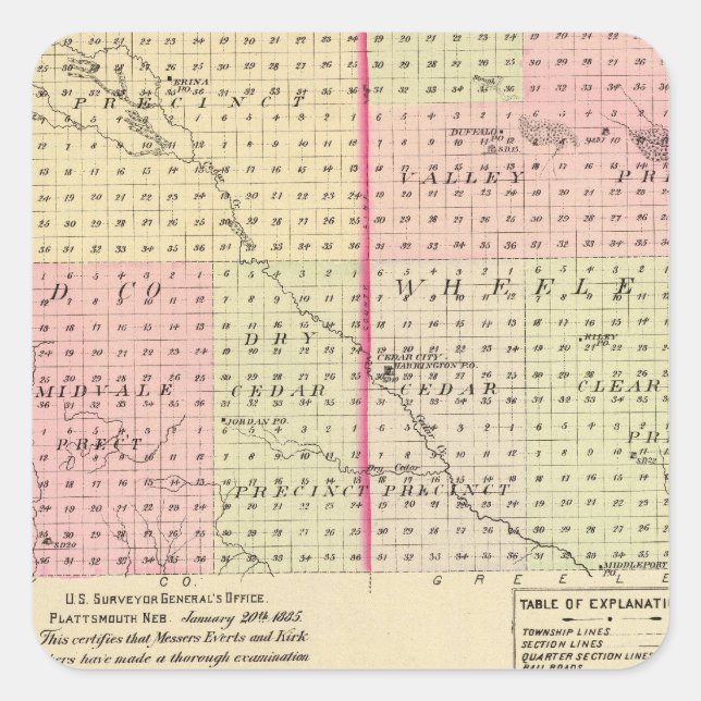 Garfield and Wheeler Landkreis, Nebraska Quadratischer Aufkleber (Vorderseite)