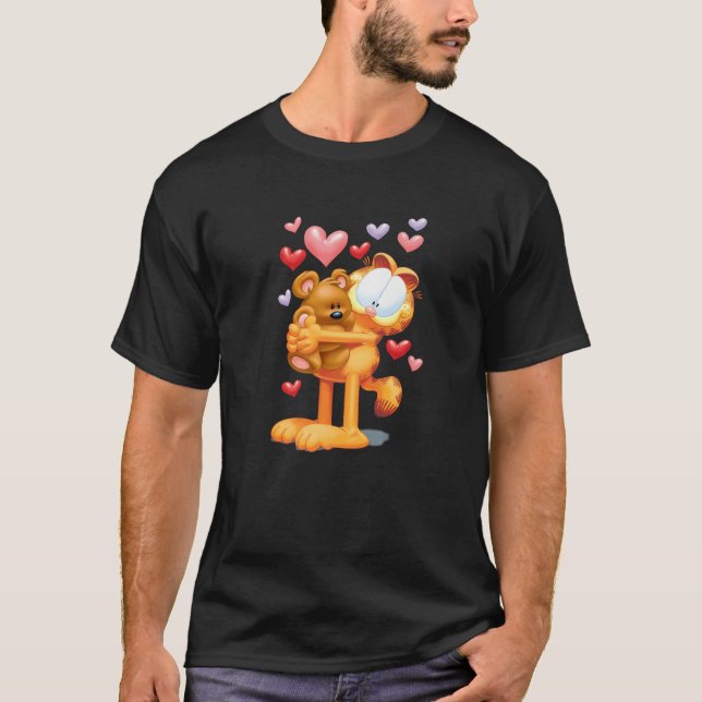 Garfield umarmt Pooky mit Herz 3D-Cartoon Cat T-Shirt (Vorderseite)